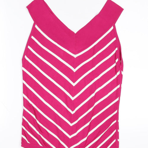 Jaeger Women's Pink Striped V-Neck Tank - Size M