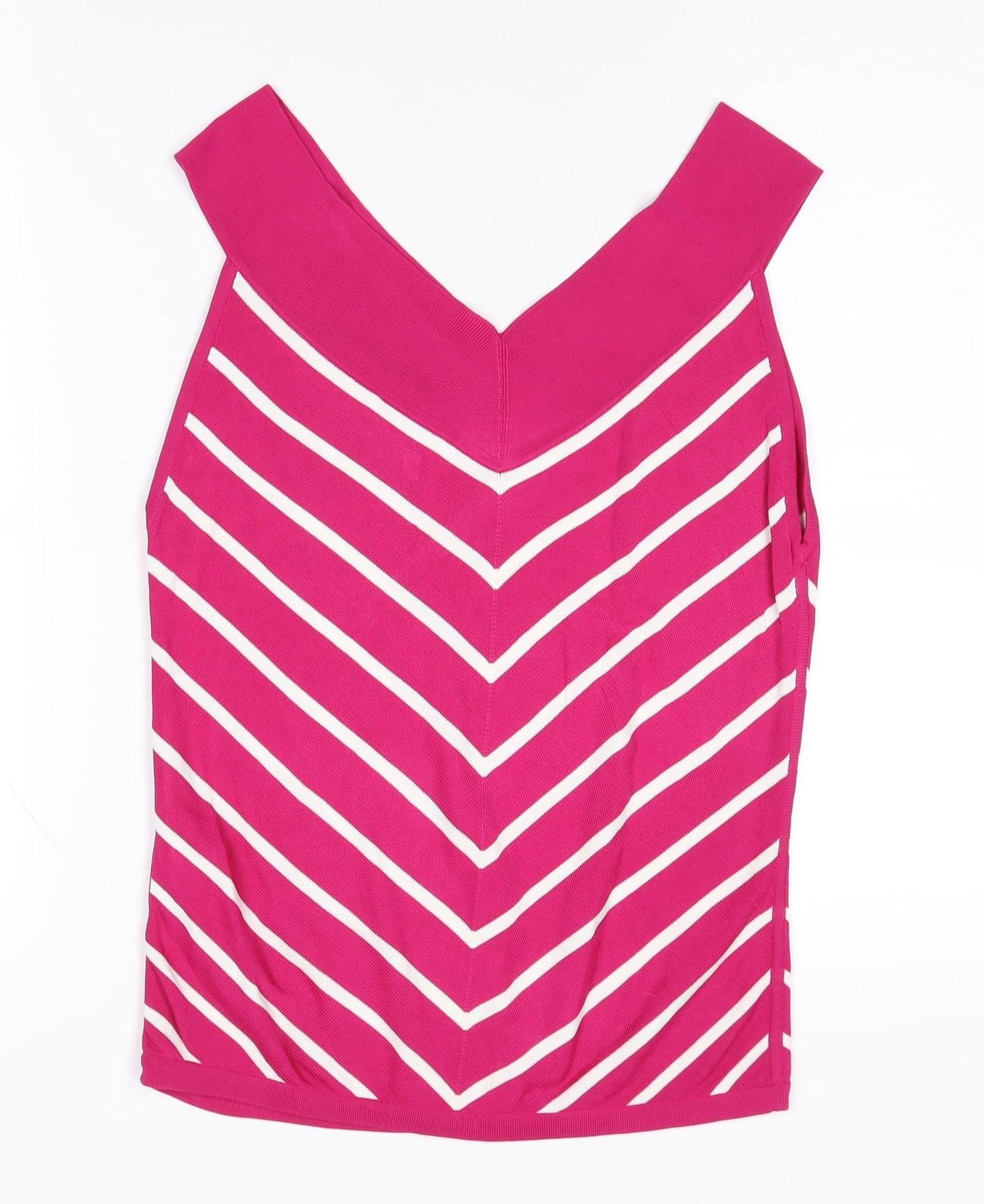 Jaeger Women's Pink Striped V-Neck Tank - Size M