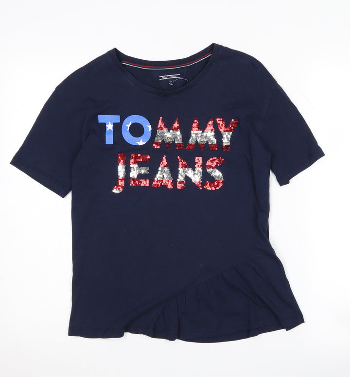 Tommy Hilfiger Girls Blue T-Shirt, Size 164, Graphic Sequin Logo