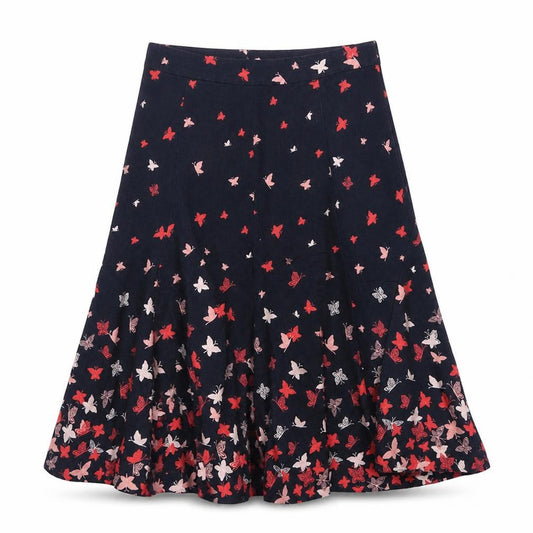 Front view of Laura Ashley women’s floral skirt, size UK 8, multicoloured linen