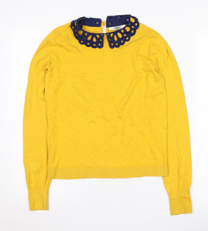 Oasis Women's Yellow Collared Pullover Jumper - S