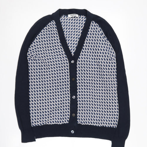 Farhi Women's Blue Cardigan M V-Neck Geometric