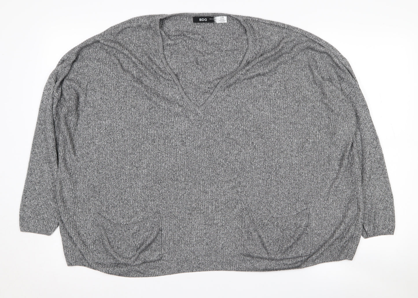 BDG Women's Grey V-Neck Knit Jumper - Size L