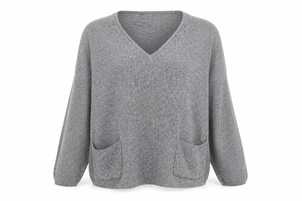 Front view of BDG Women's Grey V-Neck Knit Jumper -, size L