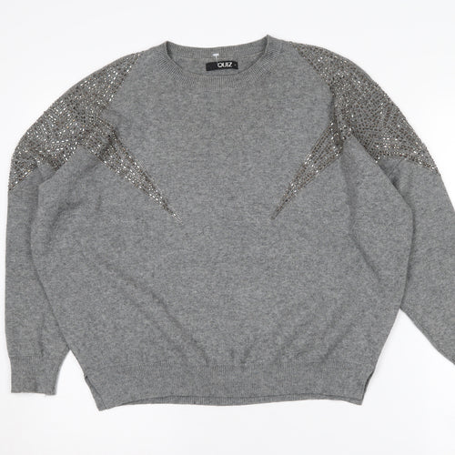 Quiz Women's Grey Beaded Pullover Jumper S