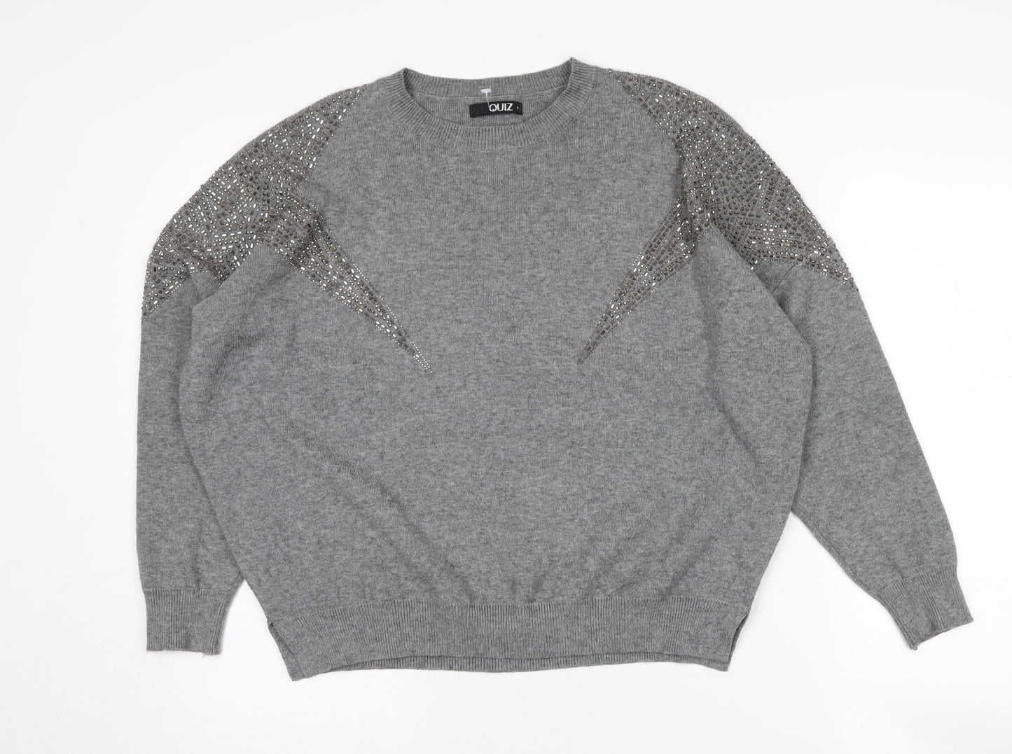 Quiz Women's Grey Beaded Pullover Jumper S
