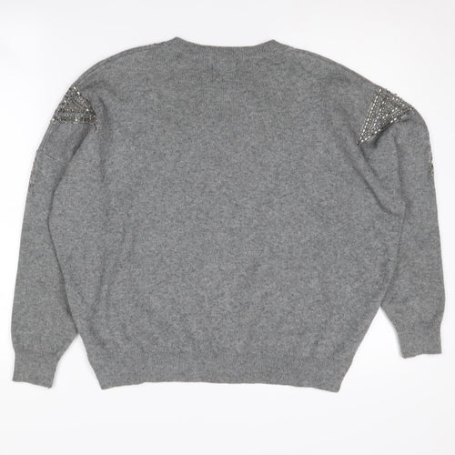 Quiz Women's Grey Beaded Pullover Jumper S
