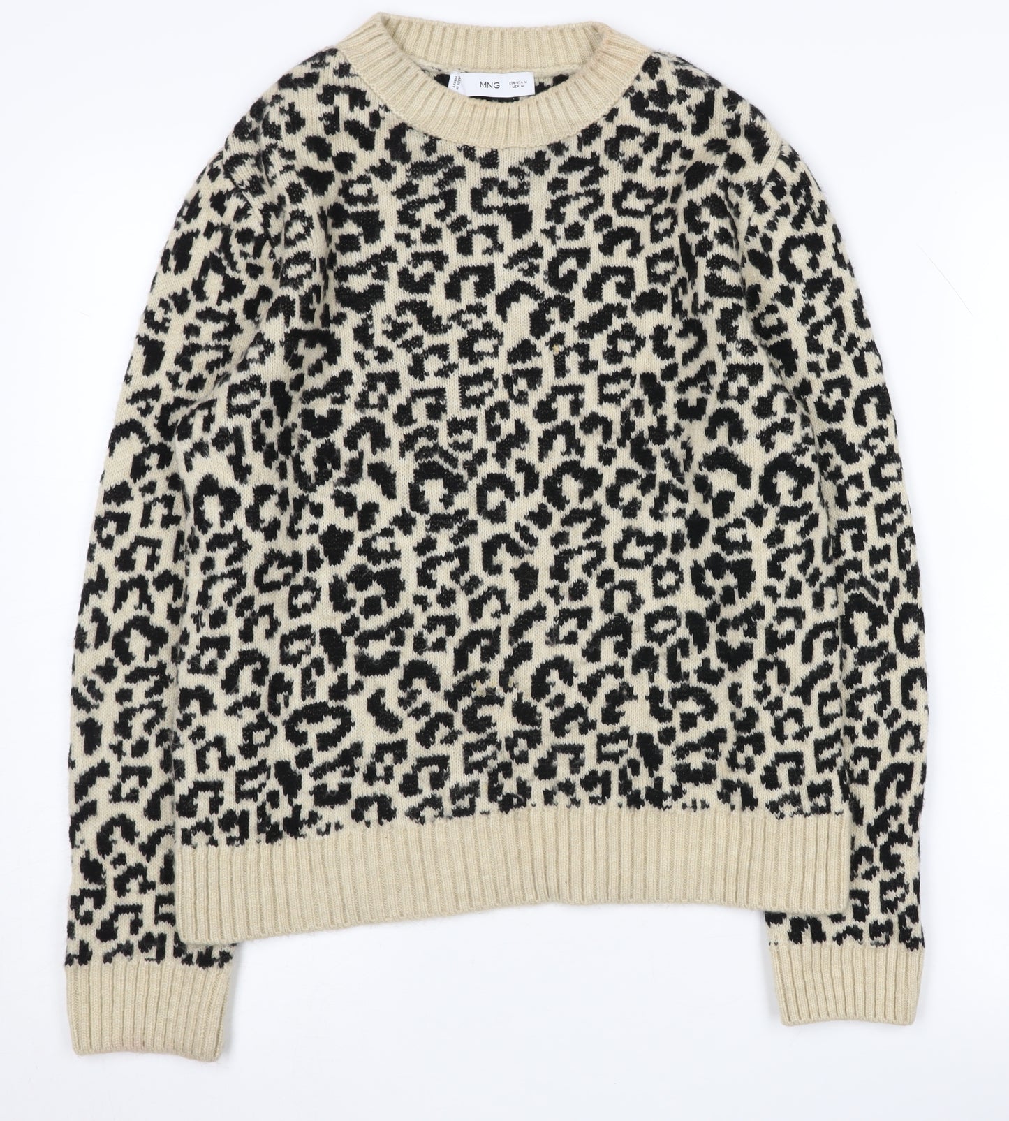 MNG Women's Black Animal Print Pullover Jumper M