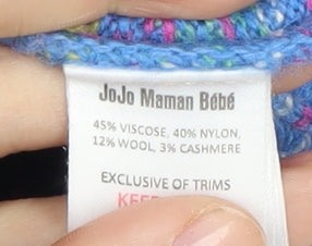 JoJo Maman Bébé Girls Blue Knit Dress 2-3 Years Wool Blend Elephants