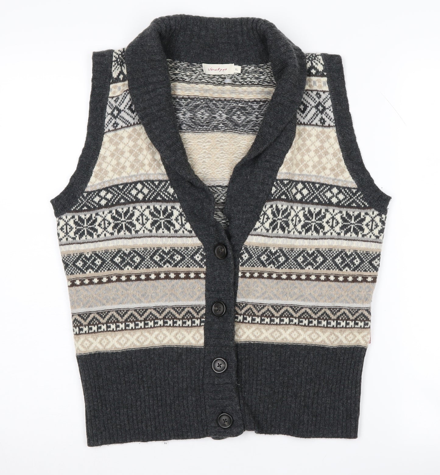 Jackpot Women's Grey Fair Isle Vest XL