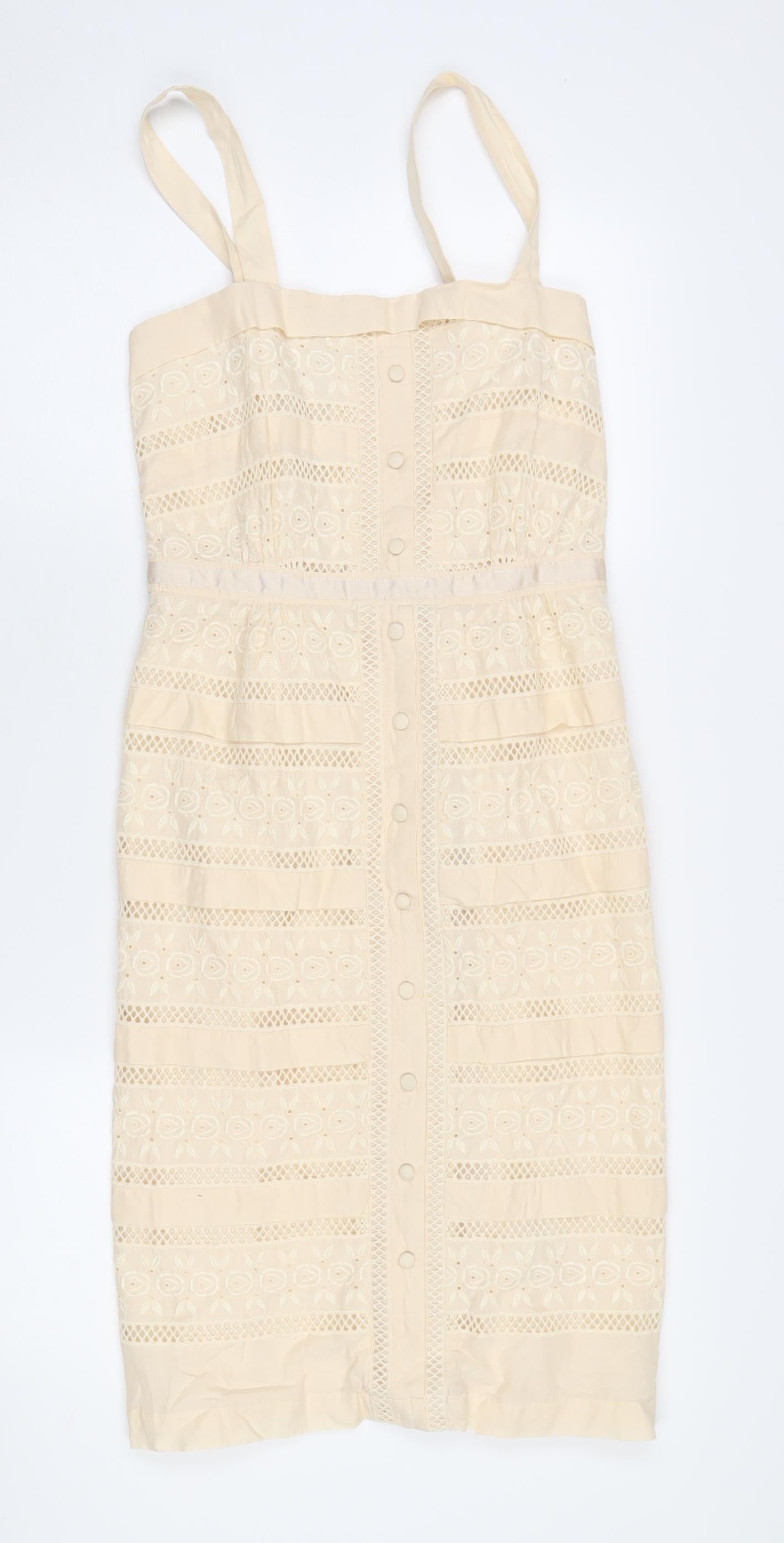 Monsoon Women's Beige Cotton Sleeveless Dress Size 10