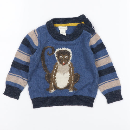 Monsoon Unisex Blue Animal Jumper 6-9 Months, Cotton Wool Blend