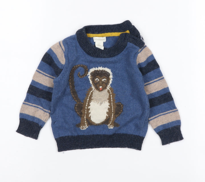 Monsoon Unisex Blue Animal Jumper 6-9 Months, Cotton Wool Blend