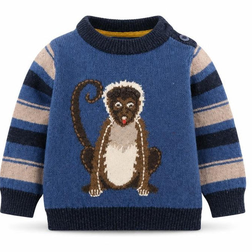 Monsoon Unisex Blue Animal Jumper 6-9 Months, Cotton Wool Blend