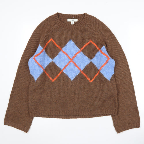 Marks and Spencer Women's Brown Argyle Knit Jumper, Size S