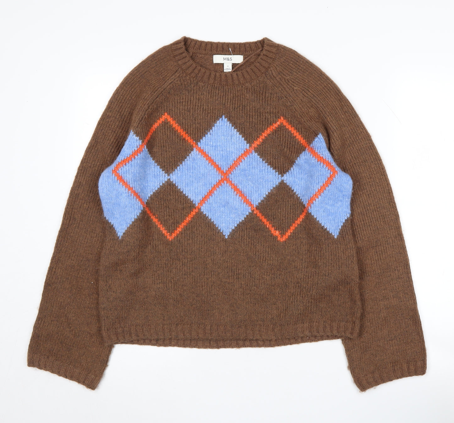 Marks and Spencer Women's Brown Argyle Knit Jumper, Size S