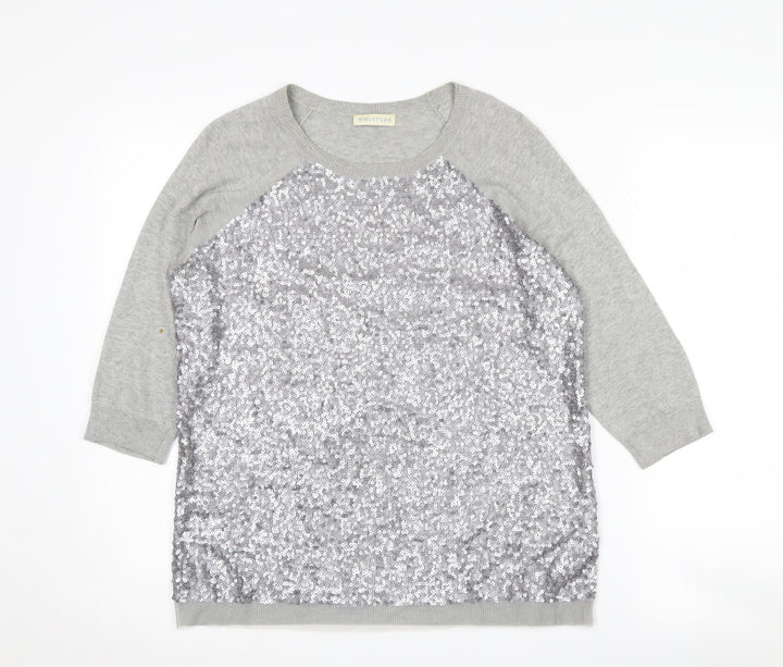 Whistles Women's Grey Sequin Pullover Jumper Size 2