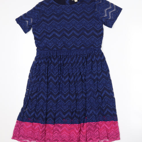 Yumi Girls' Blue Chevron Dress, Age 13, Half Sleeve