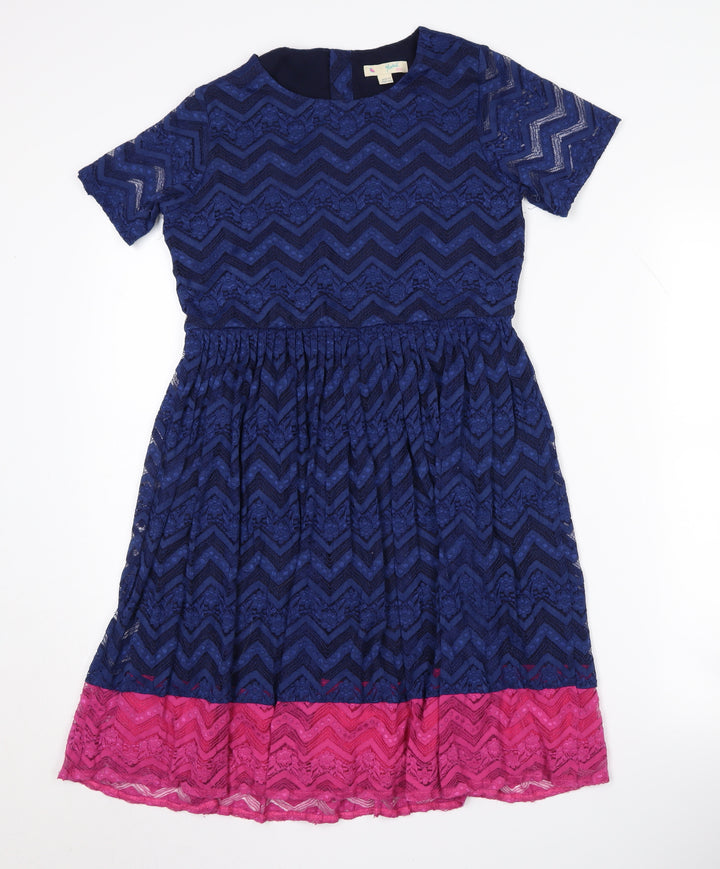 Yumi Girls' Blue Chevron Dress, Age 13, Half Sleeve