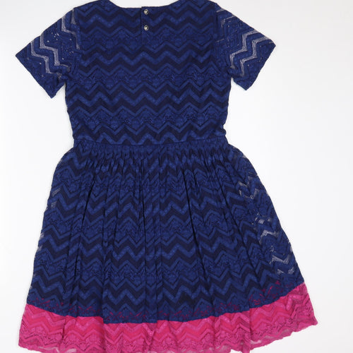 Yumi Girls' Blue Chevron Dress, Age 13, Half Sleeve