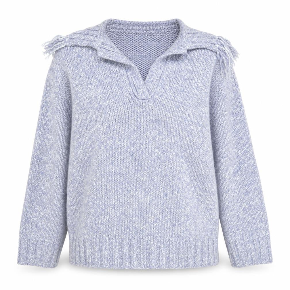 Front view of Ellen Tracy Women's Blue Medium Chunky-Knit Jumper