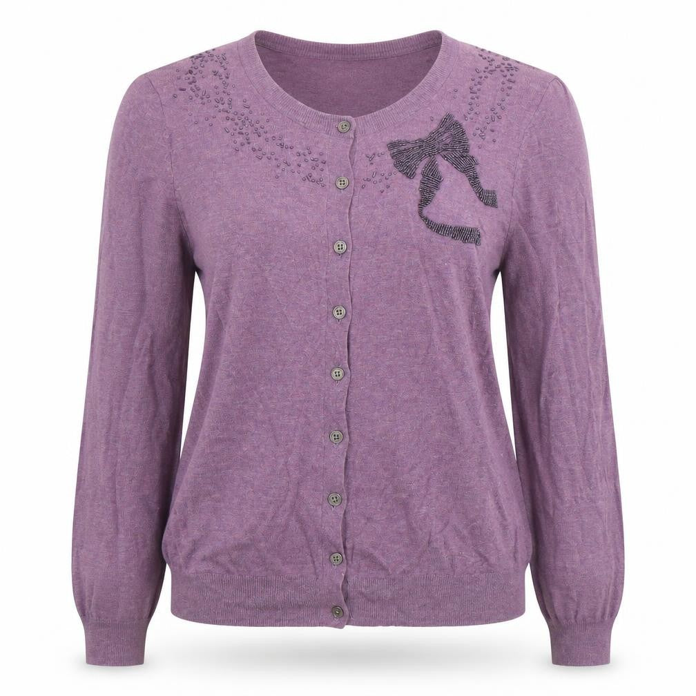 Front view of Kew Women's Purple Cotton Cardigan, size S