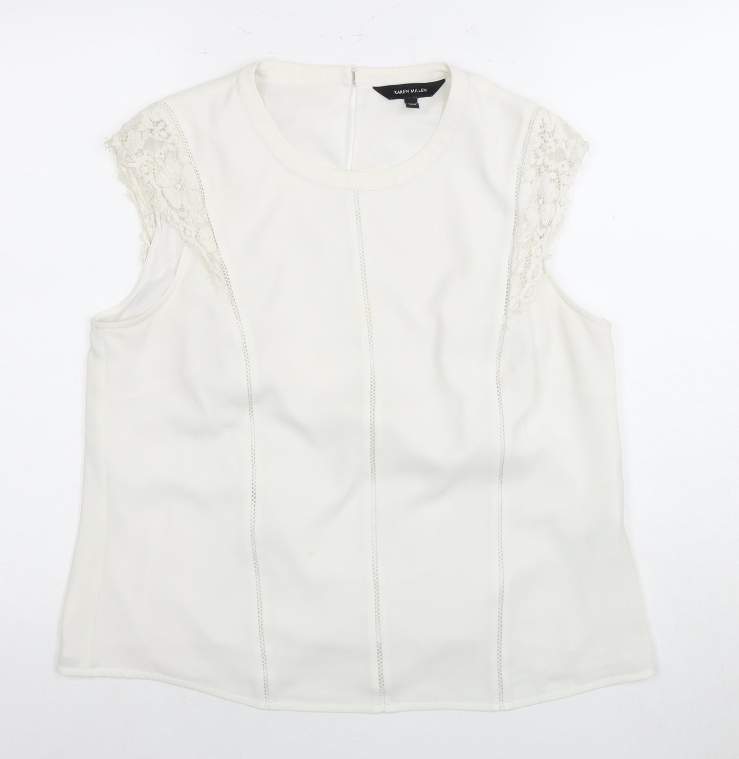 Karen Millen Women's White Lace Sleeve Blouse Size 14