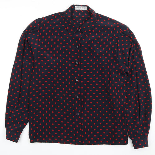 Jaeger Women's Black Polka Dot Button-Up Blouse - Size 12