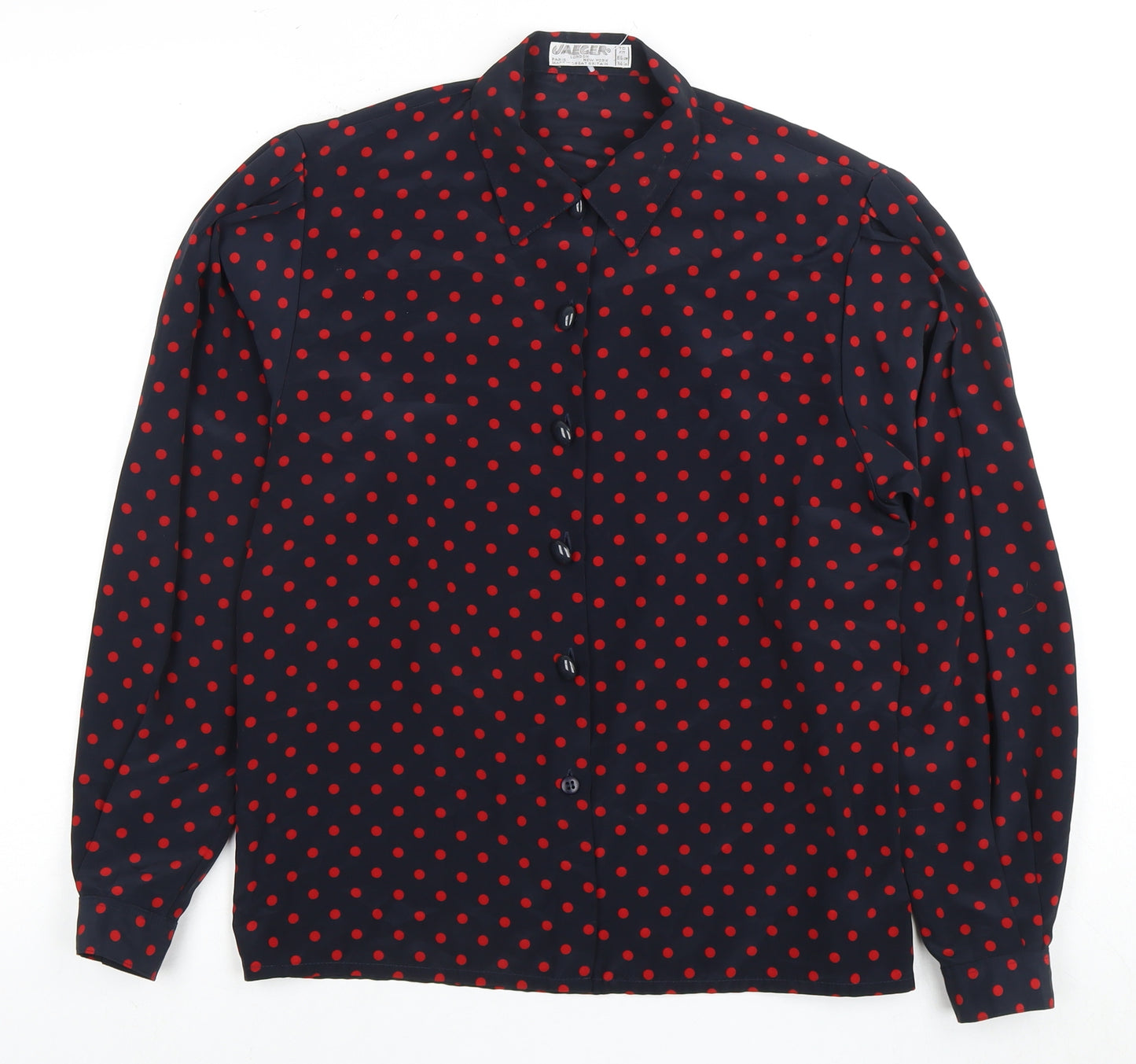 Jaeger Women's Black Polka Dot Button-Up Blouse - Size 12