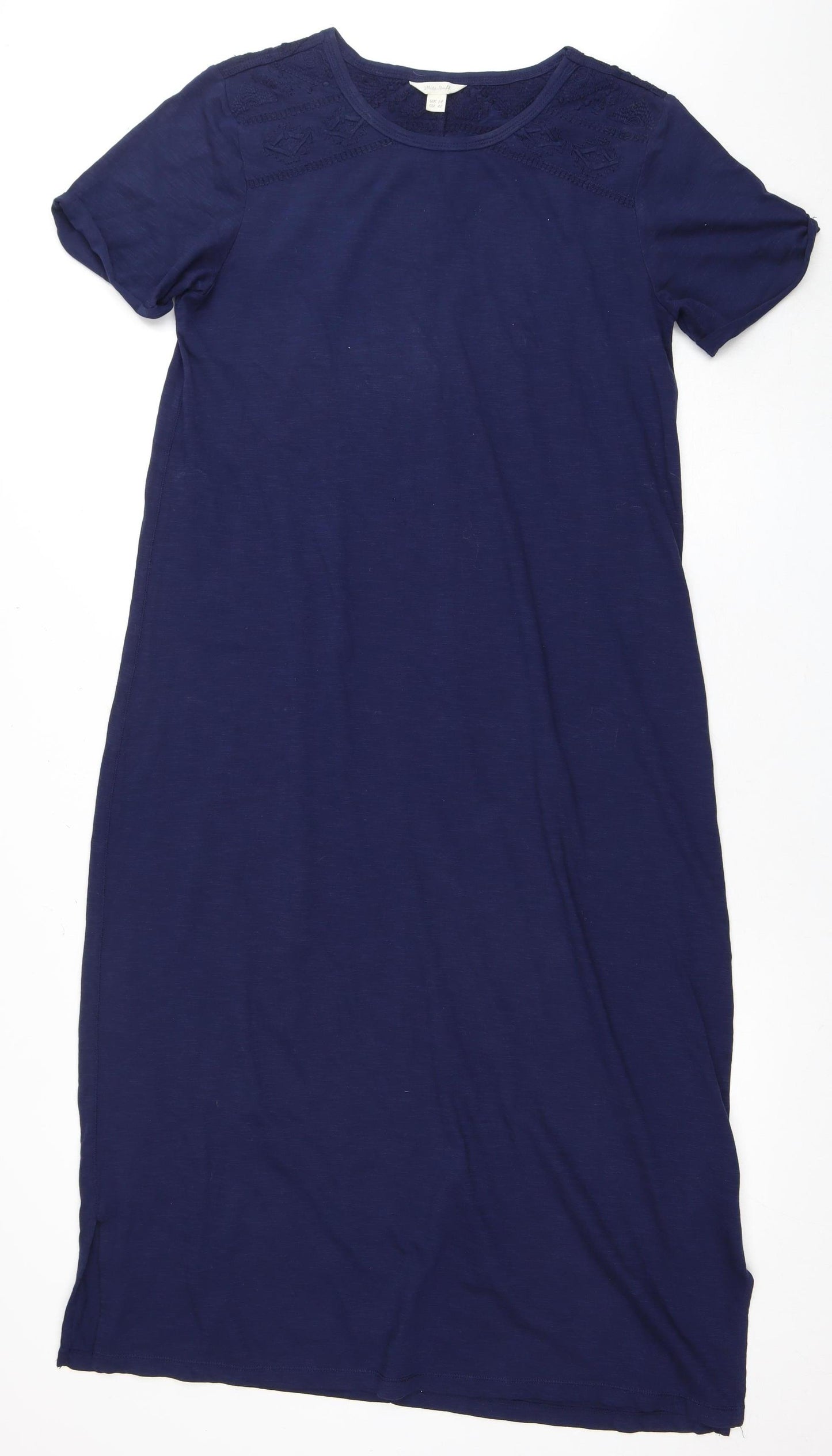 White Stuff Women's Blue Short Sleeve Dress, Size 14, Embroidered