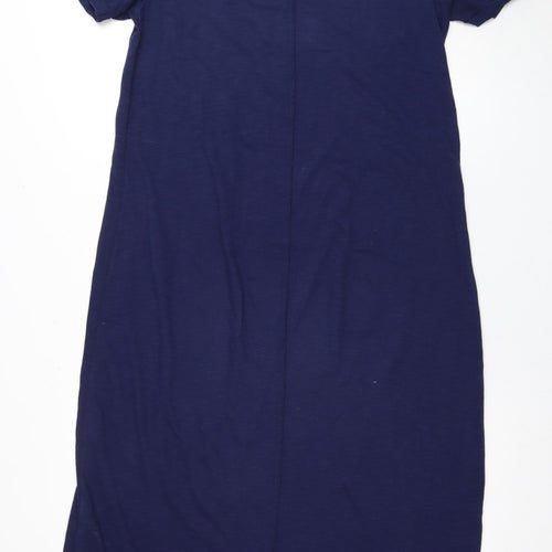 White Stuff Women's Blue Short Sleeve Dress, Size 14, Embroidered