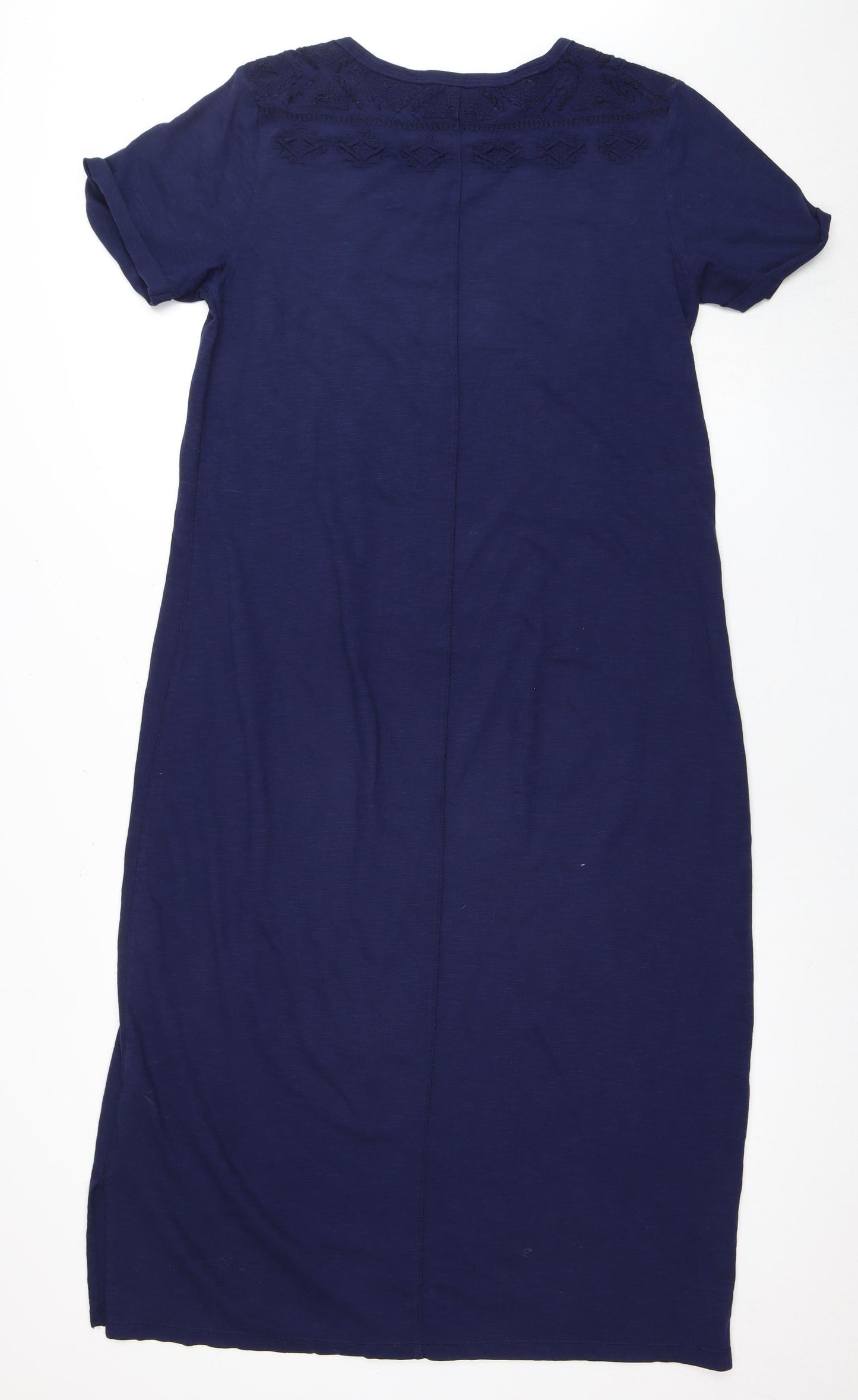 White Stuff Women's Blue Short Sleeve Dress, Size 14, Embroidered