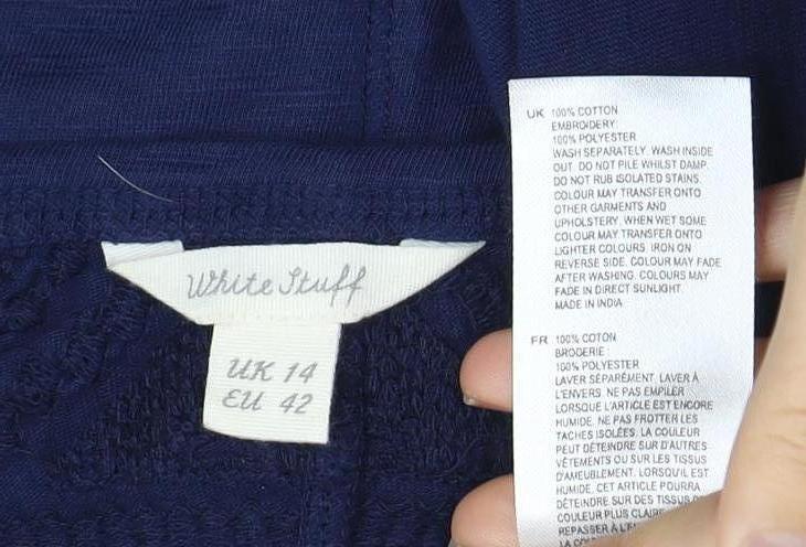 White Stuff Women's Blue Short Sleeve Dress, Size 14, Embroidered