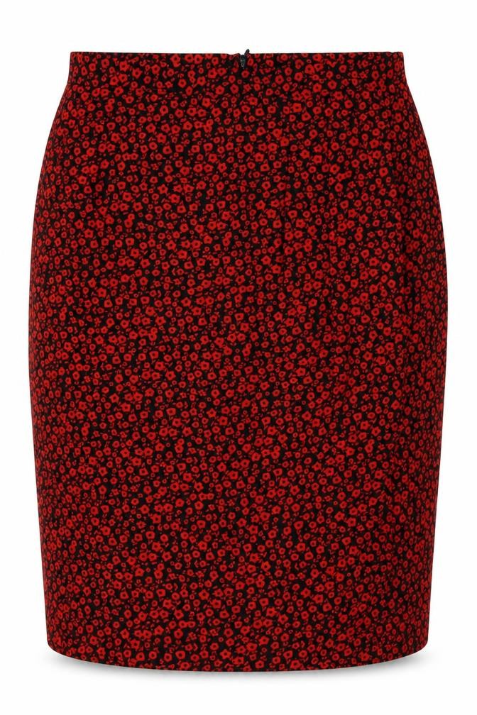 Hush Women's Red Floral Knee Length Pencil Skirt