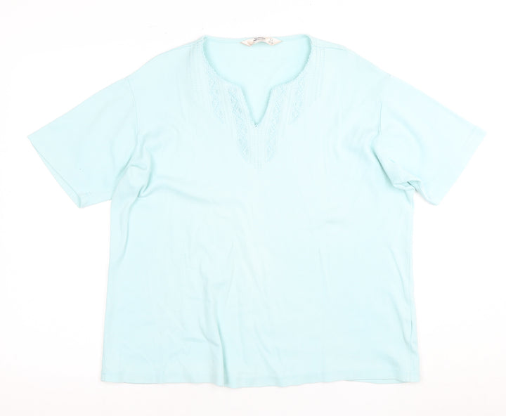 Millburn Women's Blue V-Neck Cotton T-Shirt, Size 22