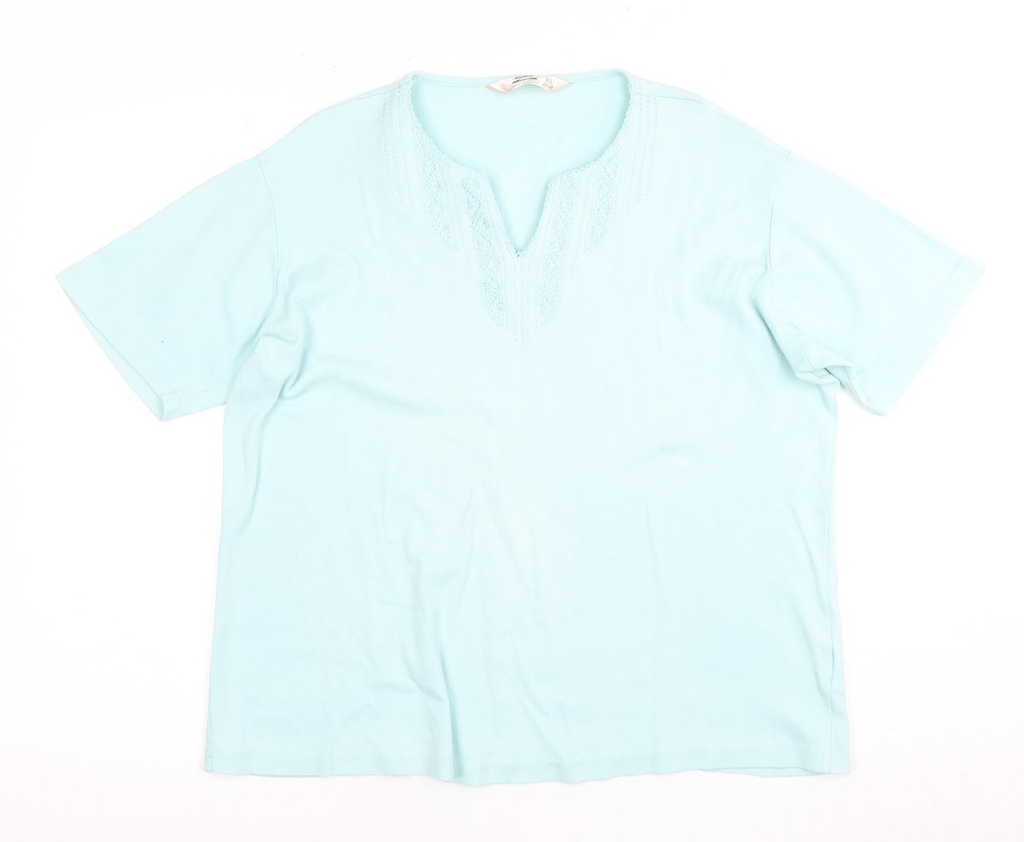 Millburn Women's Blue V-Neck Cotton T-Shirt, Size 22