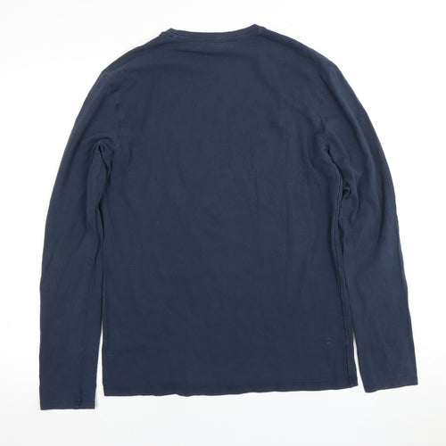 Guess Men's Blue Slim Fit Long Sleeve Logo T-Shirt L