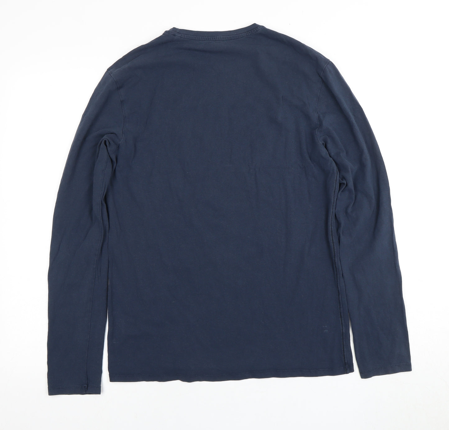 Guess Men's Blue Slim Fit Long Sleeve Logo T-Shirt L