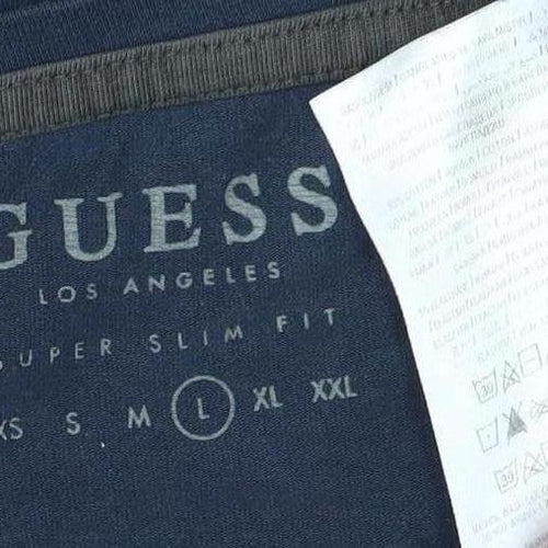 Guess Men's Blue Slim Fit Long Sleeve Logo T-Shirt L