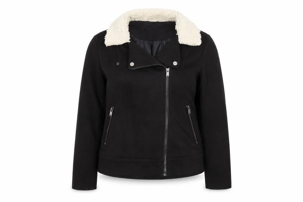 Front view of Jacqueline de Yong Black Women's Motorcycle Jacket, L