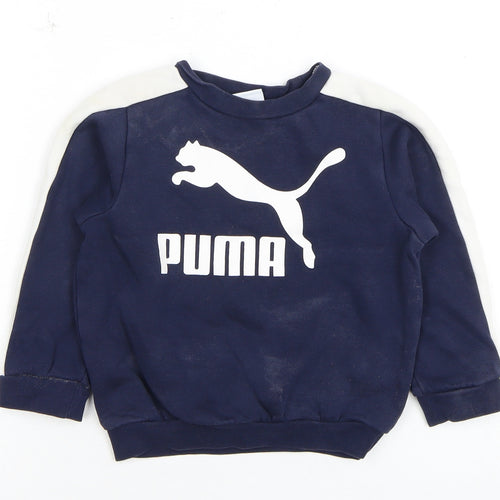 Puma Boys Blue Sweatshirt 2-3 Years Cotton Elastane