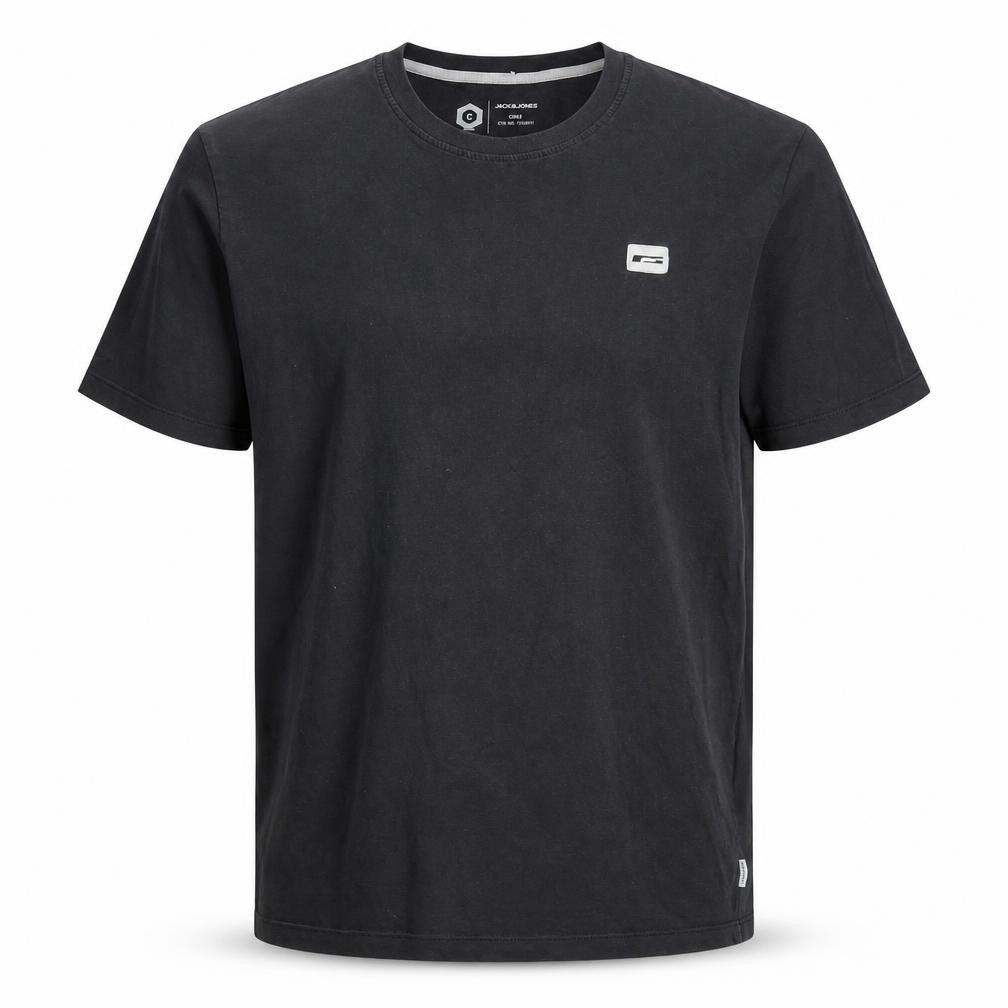 Front view of Jack & Jones Men's Black T-Shirt - Medium Size, Logo Accent
