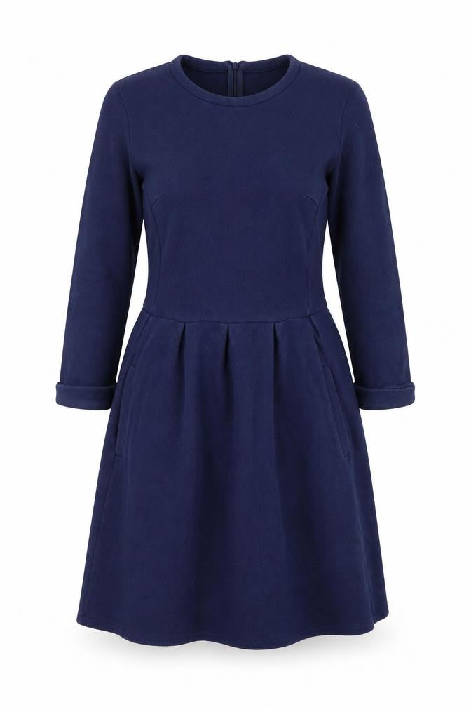 Front view of Whistles Women's Blue A-Line Long Sleeve Dress