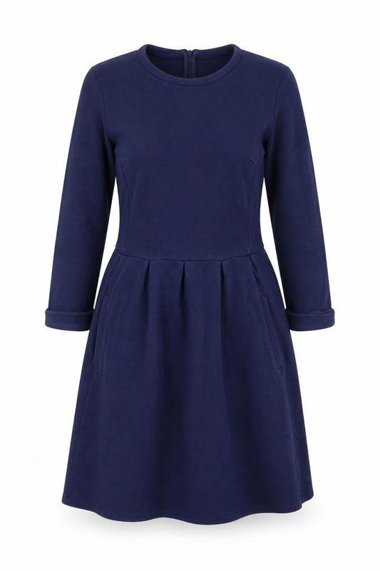 Front view of Whistles Women's Blue A-Line Long Sleeve Dress