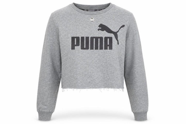 Front view of Puma girls’ grey cropped pullover hoodie, size 14-15