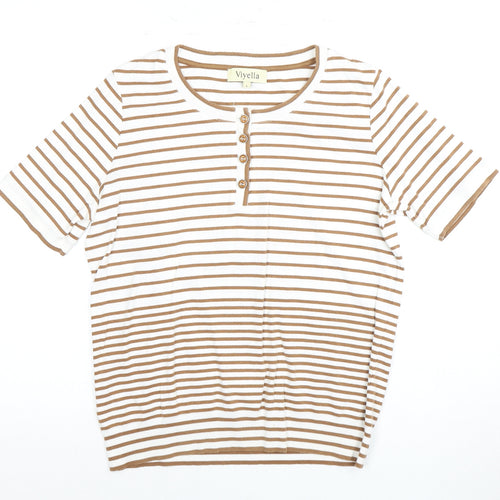 Viyella Women's Brown Striped L Henley T-Shirt