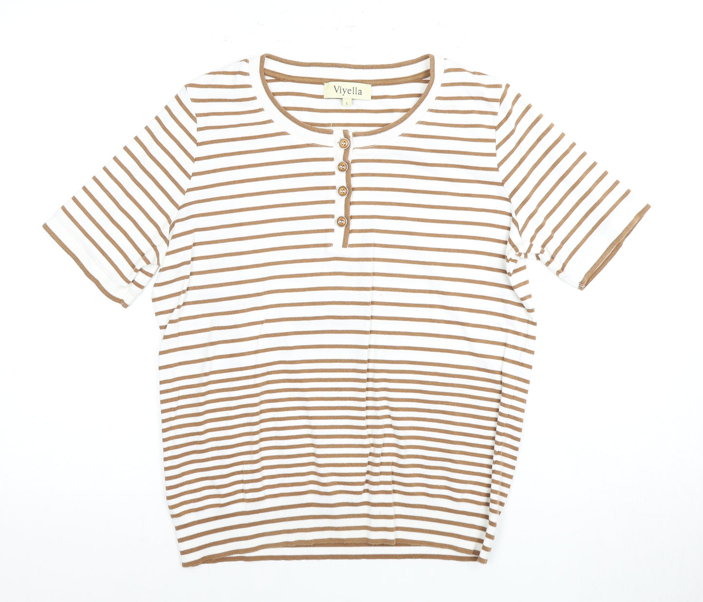 Viyella Women's Brown Striped L Henley T-Shirt