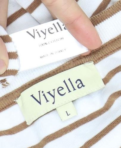 Viyella Women's Brown Striped L Henley T-Shirt