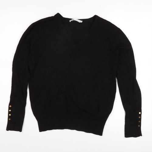 Zara Women's Black V-Neck Pullover Jumper Size 12