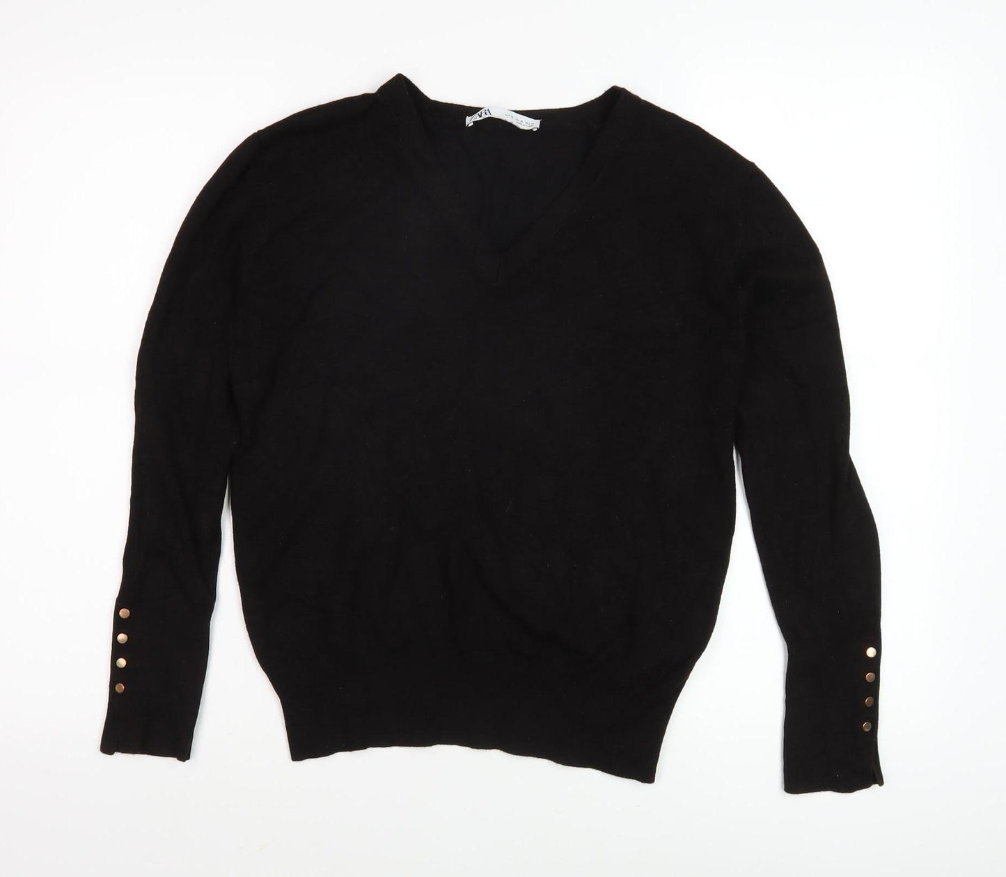 Zara Women's Black V-Neck Pullover Jumper Size 12